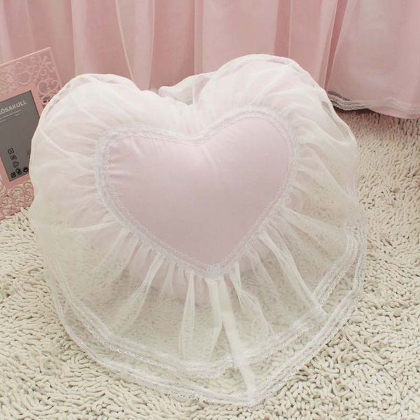 

sweet heart shaped cushion wedding bed pillow princess lace ruffle coussin cushions girl sofa pillows 100% cotton fabric