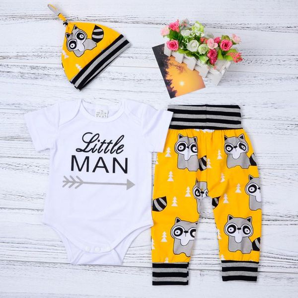 

summer newborn infant baby girl clothes little man short sleeve t-shirt romper+pants+headband toddler outfit set baby clothing, White