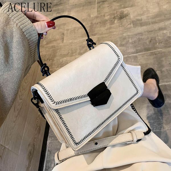 

acelure iron hard handle pu leather crossbody bags for women hasp cover small shoulder messenger handle bags lady handbags