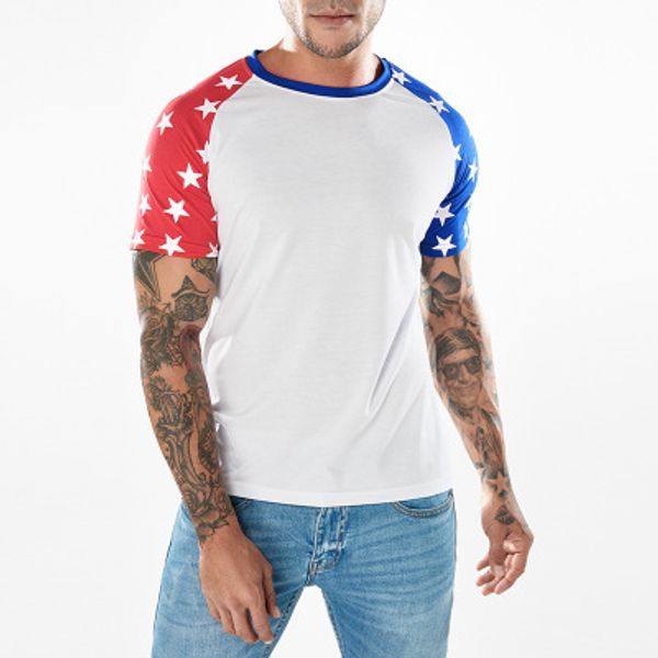 

лето новая звезда печати мужская футболка флаг печатных лоскутное повседневное круглый вырез с коротким рукавом футболки, White;black