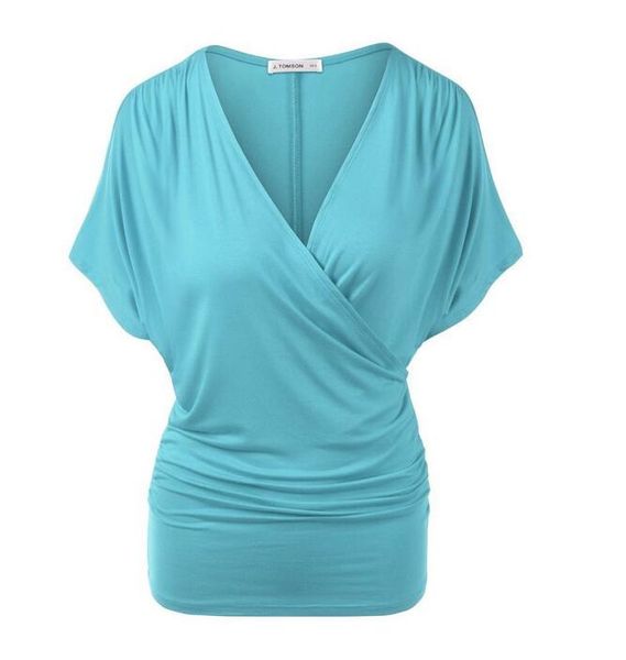

women's t-shirt 2021 women summer ruched v-neck batwing short sleeves plus size t shirt solid casual loose female tees, White