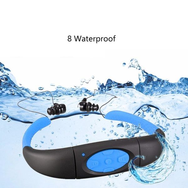 

8gb memory waterproof sports mp3 music player fm radio stereo audio earphone underwater neckband swimming diving headset