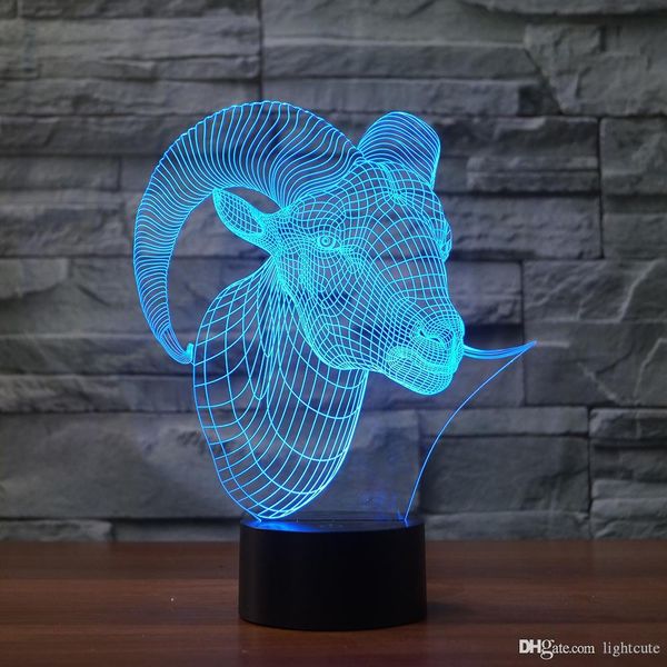 

Capra Коза 3D Illusion Night Light Touch 7 Color Change Home Decor Baby Girl Boy светодиодные лампы Дети подарков Р