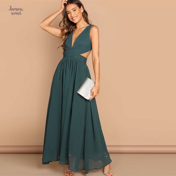 

v шеи перекрестном платья вскользь зеленый пром wrap партии maxi платье женщины 2019 летняя линия night out длинное платье, Black;gray