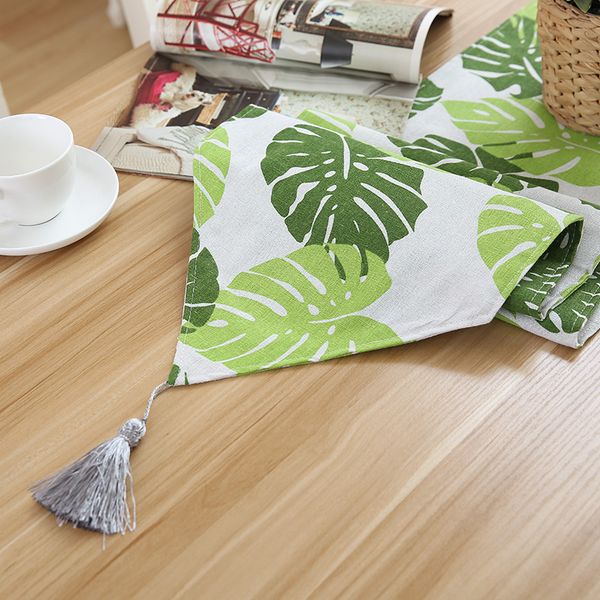 

cotton and linen table runners modern green plaint and geometric pattern table cloth runner for party wedding decor crafts