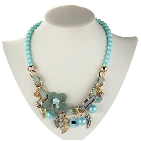 

fashion necklace collar flower necklaces & pendants trendy choker chunky metal chain statement simulated pearl necklace gb263, Golden;silver