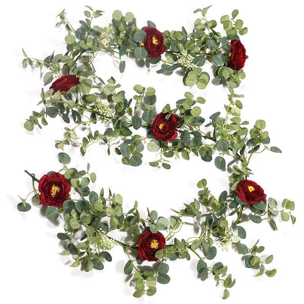 

artificial rose vine hanging flowers for wall decoration rattan fake plants leaves garland romantic wedding home decoration m12
