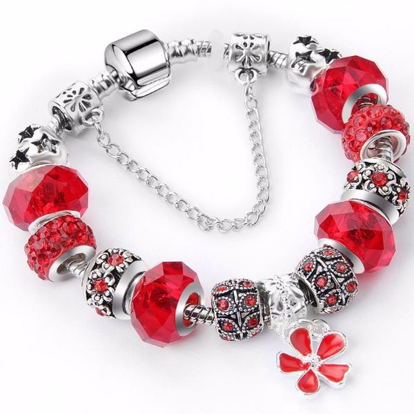 

17cm -23cm silver plated crystal charm pa bracelets for women with red beads bracelets & bangles bracelet diy women, Black