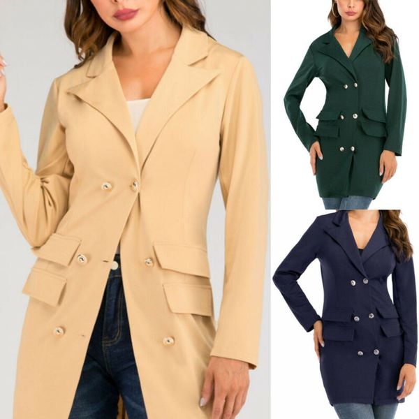 

autumn women ladies long sleeve slim trench coat work casual outwear plus size 2xl, Tan;black