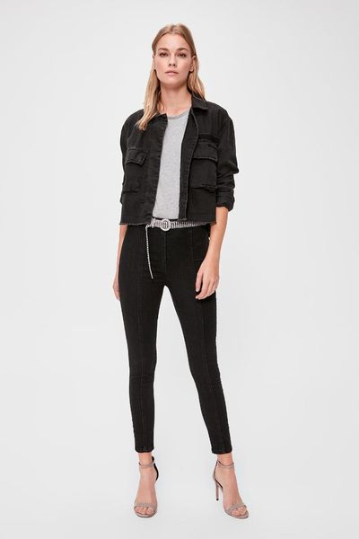 

trendyol stitch detail high waist jegging jeans twoaw20je0121, Blue