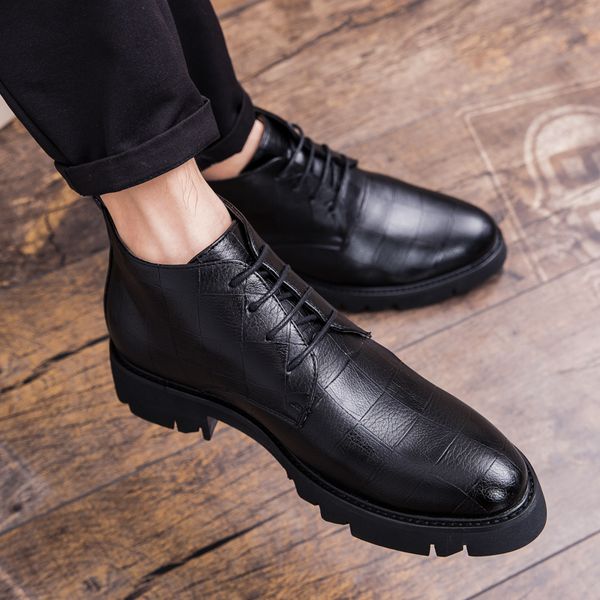 

waterproof winter ankle boots men vintage genuine leather lace up fashion motorcycle male high cut male casual ankle boots s5, Black
