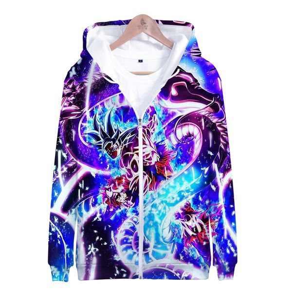 

anime hoodie printing pattern zipper hoodies men long sleeve 3d hooded sweatshirt streetwear clothing plus size, Black
