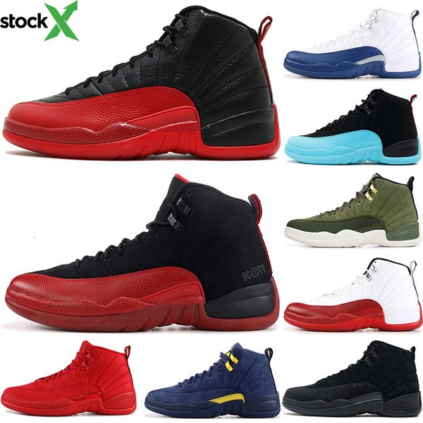 

designer basketball shoes 12 12s red bulls unc university blue flu game ov white black wolf grey mens athletic sports sneakers 7-12