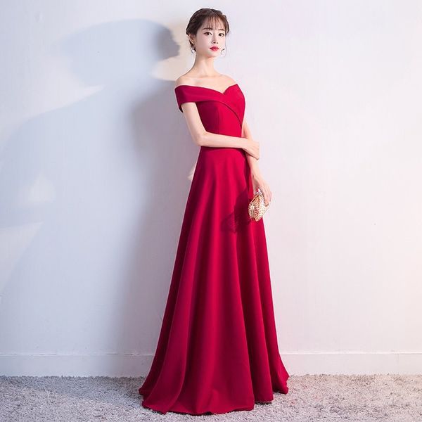 

floor length mermaid dresses off shoulder china dress wedding bride toast suit evening slim traditional chinese bride dress, Red