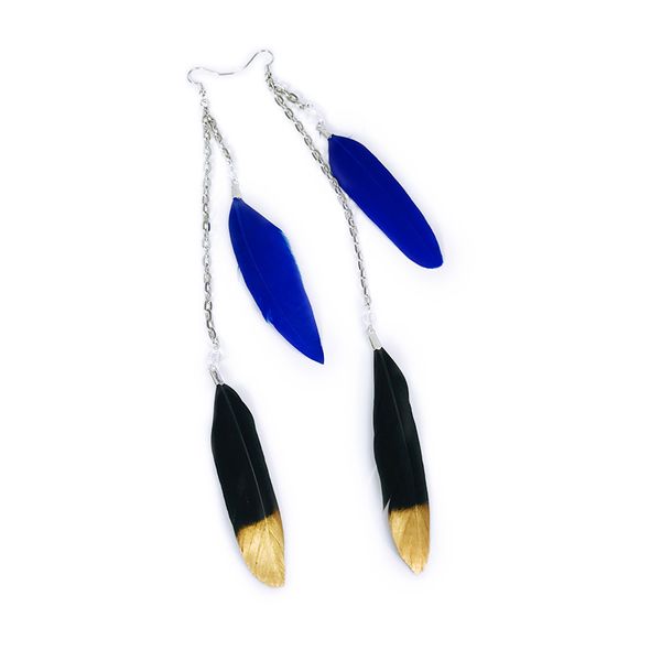 

настраиваемые старинные длинные двойные серьги кисточкой перо для женщин матовое золото черное перо серьги мода ювелирные изделия поставки п, Silver