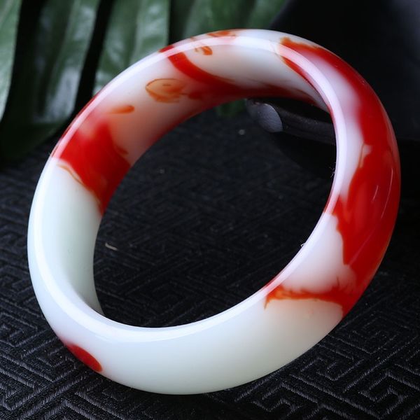 

xinjiang hetian jade blooming red gold silk jade nude bangle, Black