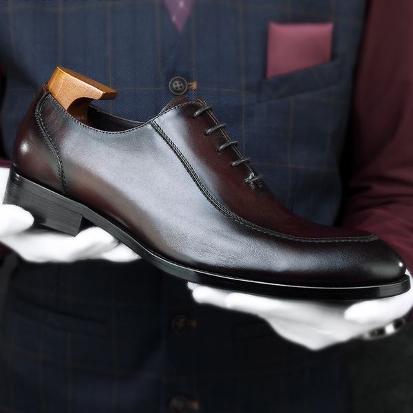 

classic genuine leather men's handmade wedding oxfords pointed toe laces man formal dress bridal prom shoes for party hkn126, Black