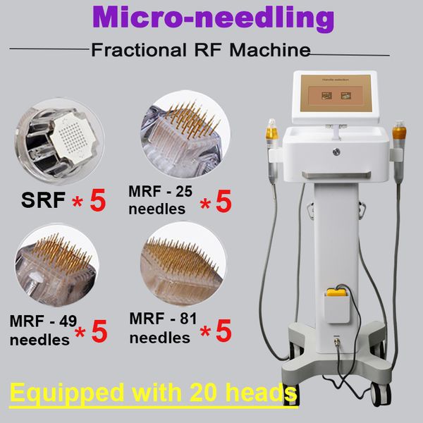 

2019 professional microneedle machine scar acne removal fractional rf microneedle mrf srf 2 in 1 machine with 2 handles 20 tips