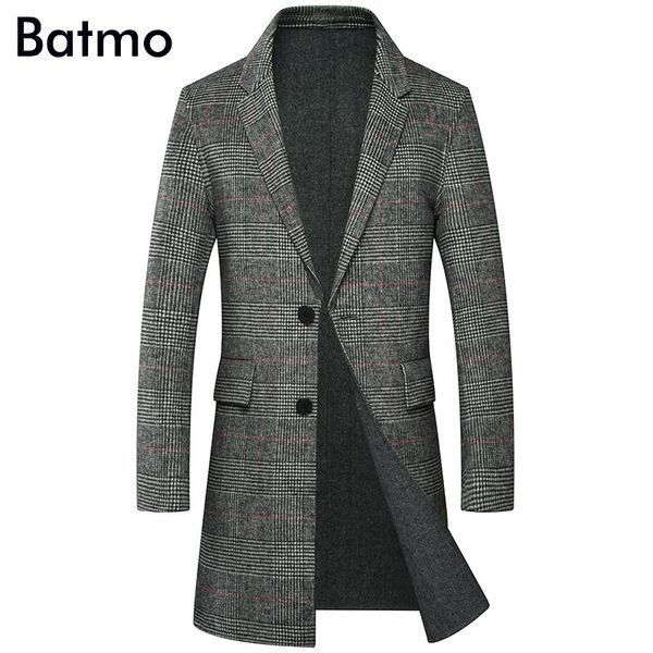 

batmo 2018 new arrival autumn&winter wool plaid casual long trench coat men ,men's long jackets plus-size, Black