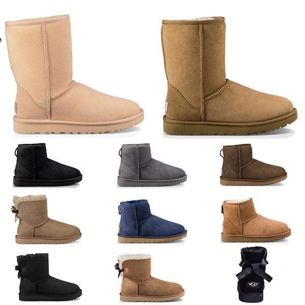 

Wholesale designer Australia women classic snow boots ankle short bow fur boot for winter black Chestnut fashion women shoes size 36-41