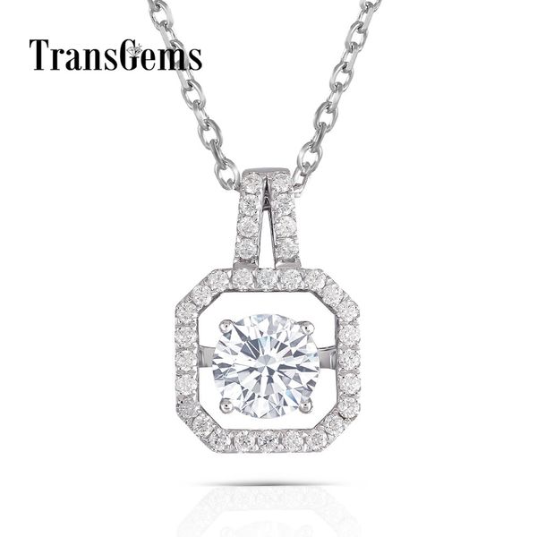 

transgems solid 14k 585 white gold pendant necklace moissanite center 1ct 6.5mm f color floating pendant for women jewelry gift y19032201, Silver