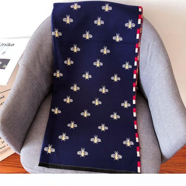 

2019 осенью и зимой дизайнер высокого качества новых дамы небольшие пчелы имитация кашемира шарф длиной два использования теплой шеи платок, Blue;gray