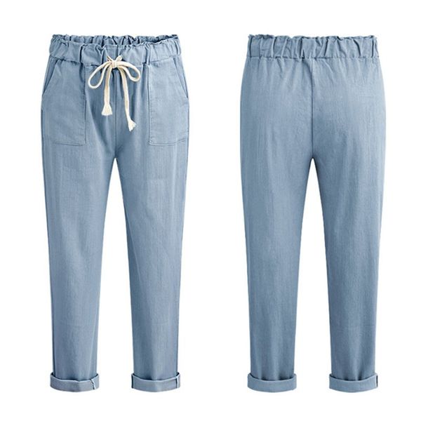 

2018 повседневный брюки женщин эластичный пояс карманы свободные брюки досуг длинные брюки, Black;white