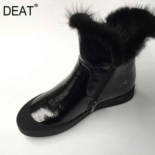 

deat] 2019 round toe zipper fur velvet patent leather shoes personality women short boots new spring autumn fashion tide 10e249, Black