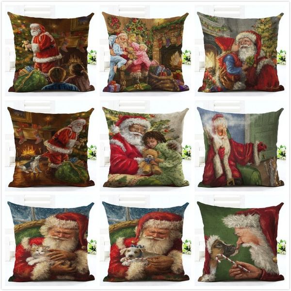 

merry christmas santa claus patterns pillow linen ornaments 2019 noel for home natal supplies