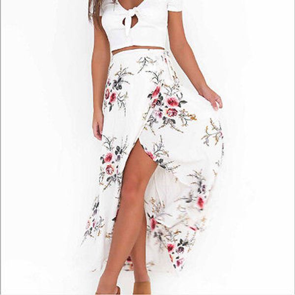 

fashion vintage women boho tribal floral frint bandage lace up asymmetrical skirt maxi summer beach long casual skirts, Black