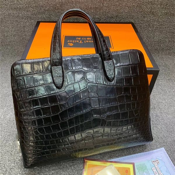 

authentic crocodile belly skin men working briefcase real alligator leather male coded lock handbag large handle bag
