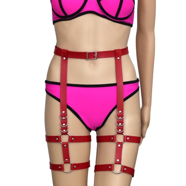 

punk leather body chain bondage stud garters belt leg ring harajuku women abdominal bandage suspender harness waist belt, Black;white