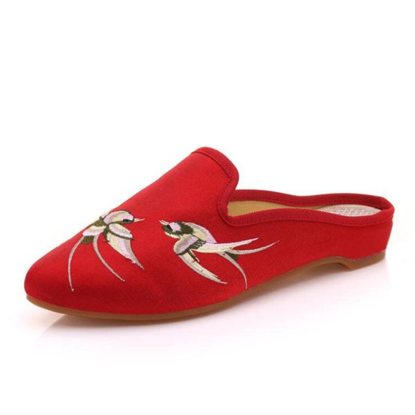 

summer canvas slippers women fashion pointed slides side with outdoor sliders cute swallow ladies slippers flat shoes women 42, Black