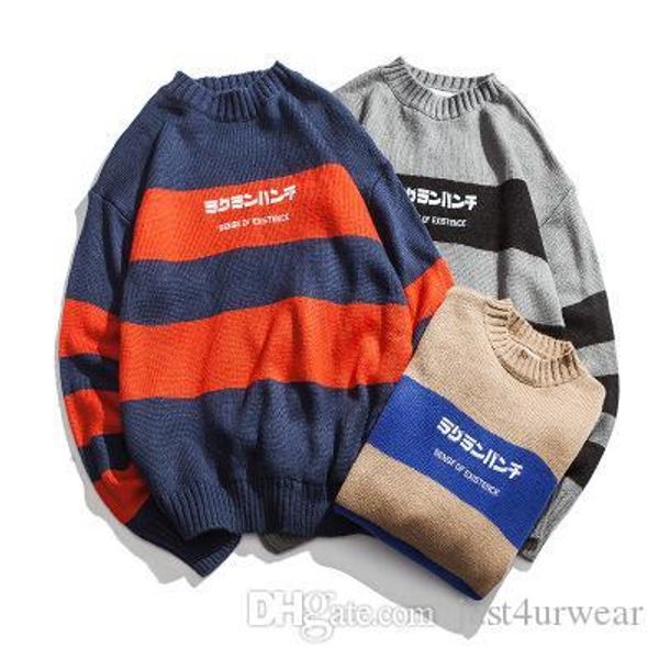 

мужские зимние полосатый мода сыпучие свитера письмо вышивка contrast цвет мужской свитера 2019 мода заплатки tops, White;black