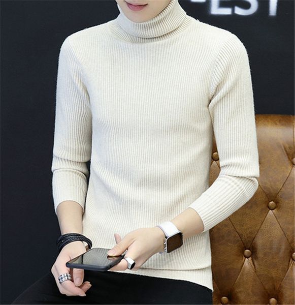 

plus size mens designer sweater korean version of pure color turtleneck sweater slim fashion base sweater, White;black