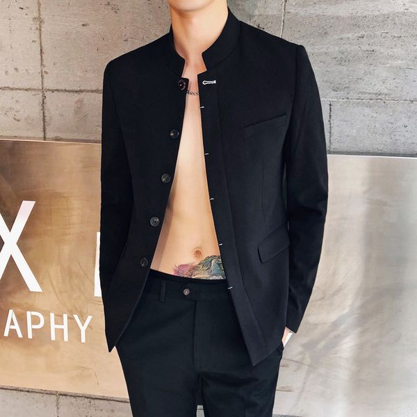 

zhongshan costume male youth self-cultivation stand collar suit show chinese groom chinese style suit dress tang, White;black