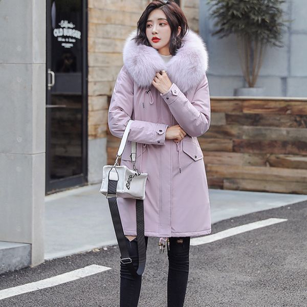 

solid fashion parka winter hooded cotton lace up casual women coat pockets thicken wadded jacket ladies warm manteau femme hiver, Black