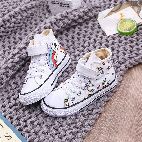 

high toe unicorn sneakers girls 2019 autumn spring high bottom canvas athletic & outdoor shoes boys shoes print rainbow school boys sneakers, Black