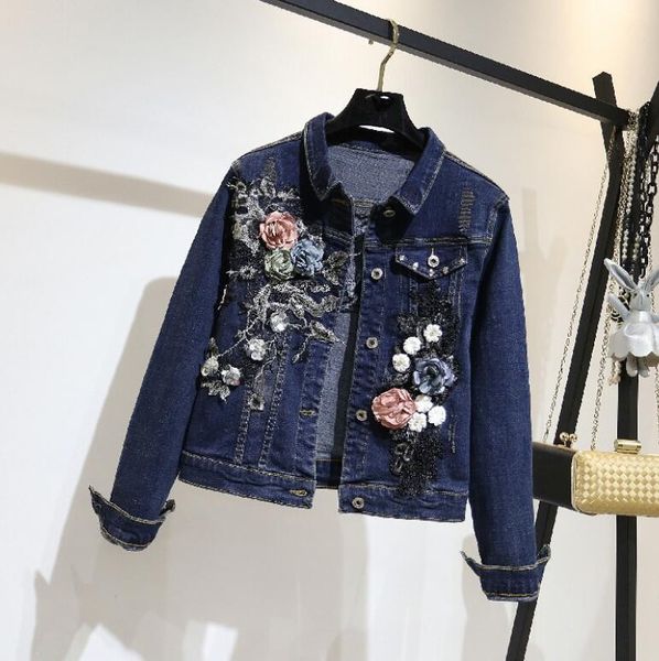 

women basic coat denim jacket women spring fall denim jacket lady fashion embroidered flowers show thin clothes q374, Black;brown