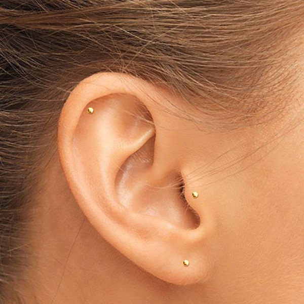 

domino handmade super small gold filled tragus stud gold cartilage stud tiny studs small earrings simple unique, Golden;silver