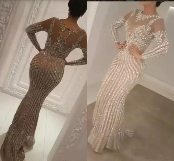 

Hot Sale Long Sleeve Gold Sequined Mermaid Arabic Dubai Evening Dresses 2019 Prom Dress Party Gowns Plus Size Abendkleider robe de soiree
