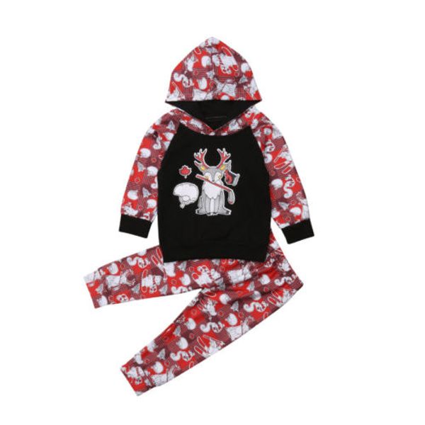 

2pcs newborn toddler baby girl boy santa claus hooded sweatshirt+ pants leggings outfits clothes sets 0-3y, White