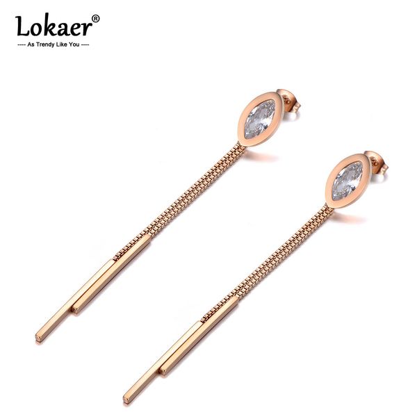 

lokaer titanium steel bohemia tassel long earrings jewelry rose gold clear cz crystal vacation dangle earrings for women e19144, Silver