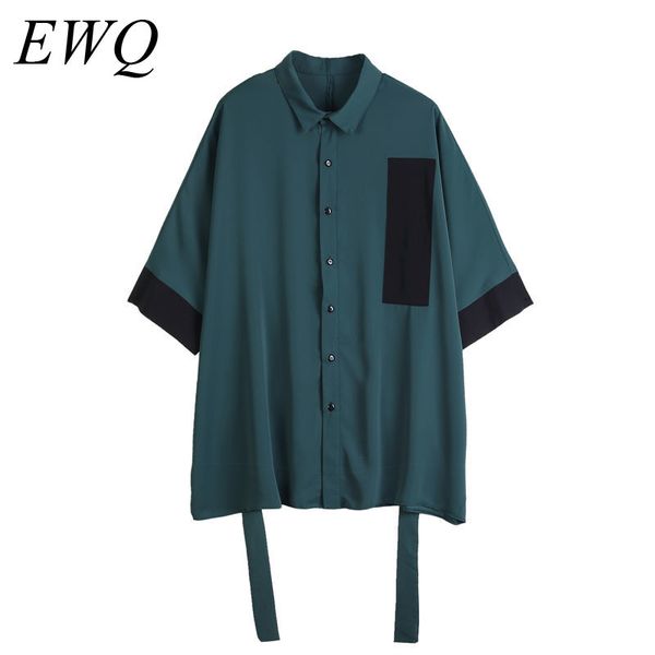 

men's casual shirts ewq / wear oversize half sleeve shirt for male 2021 summer color block patchwork bandage design big size 9y1813, White;black