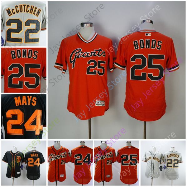 

discount jersey 22 mccutchen 24 willie mays 25 barry bonds men size m-3xl black grey orange button down pullover, Blue;black