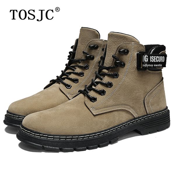

tosjc men boots high working safety boots anti-skidding cowboy motorcycle for man lace-up tooling shoes, Black