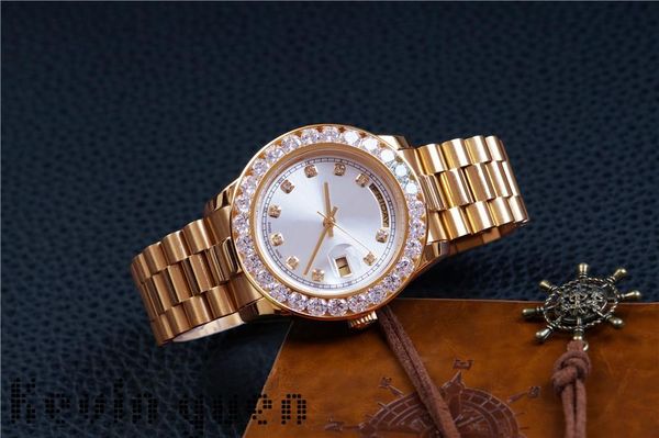 

Mens Watch Women Diamonds Day-Date Gold Stainless Steel President Automatic Mechanical Wristwatch White Mens Reloj Luxury Watch Party