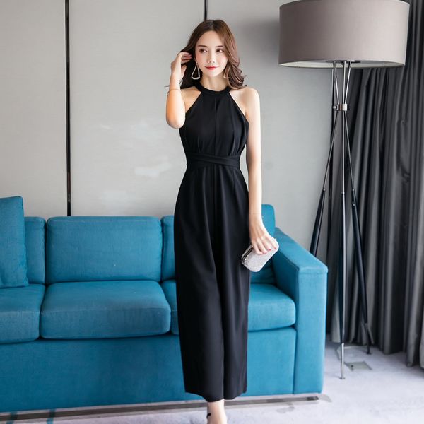 

summer fashion women's sleeveless jumpsuits female fashion celebrity elegant halter high waist jumpsuit, Black;white