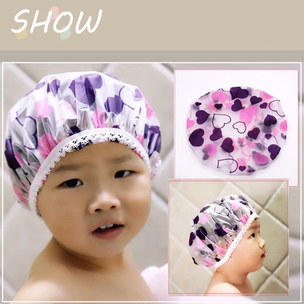 

children baby kids waterproof shower cap elastic shower bathing bath salon hair head cap hat bathroom products