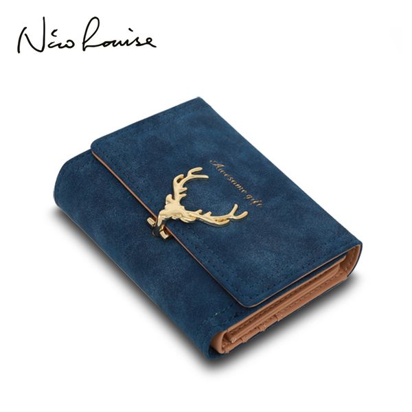 

latest christmas deer women leather wallet vintagetri-folds luxury cash purse girl small black clutch coin purses holders, Red;black